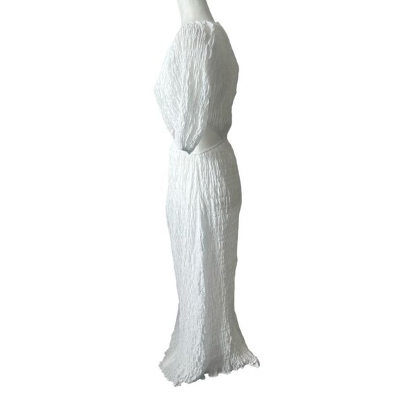 Sabo White Mena Cutout Puff Sleeve Crew Neck Stretch Lined Midi Dress Size XS - Picture 6 of 12